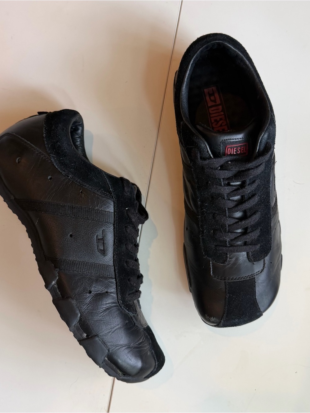 Vintage Diesel Black Leather & Suede Low Top Sneakers